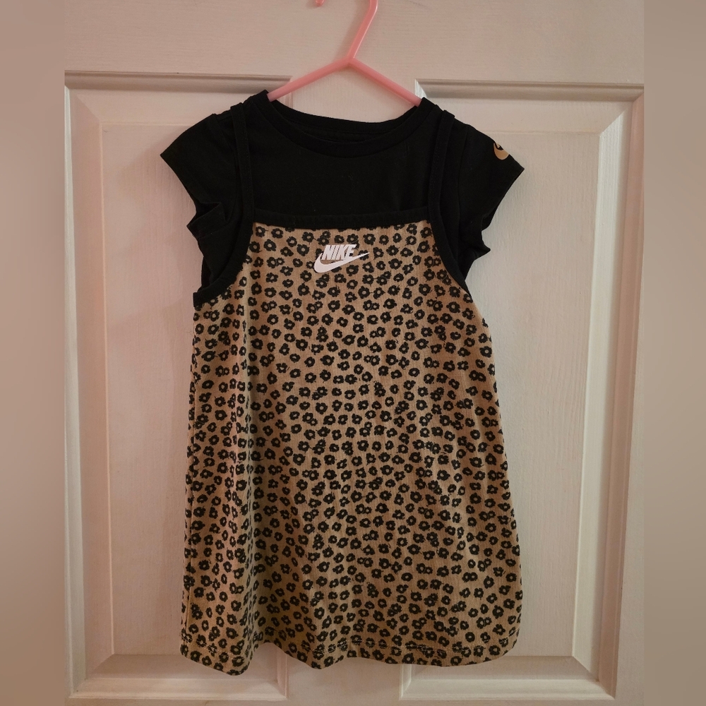Nike Kids Black and Tan Leopard Flower Dress